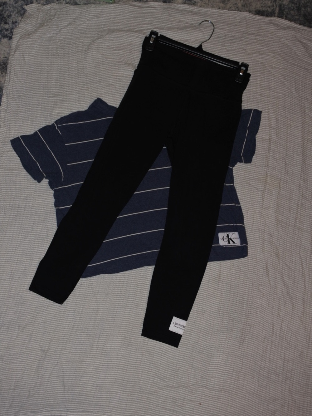 Calvin Klein Black Leggings w/ blue and white top
